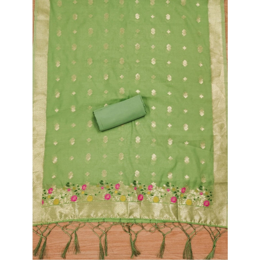 Vaystra Banarasi Silk Printed Unstitched Salwar Suit Material With Dupatta – Pista