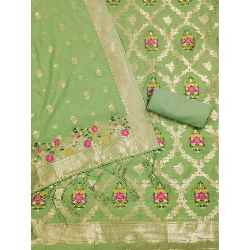 Vaystra Banarasi Silk Printed Unstitched Salwar Suit Material With Dupatta – Pista