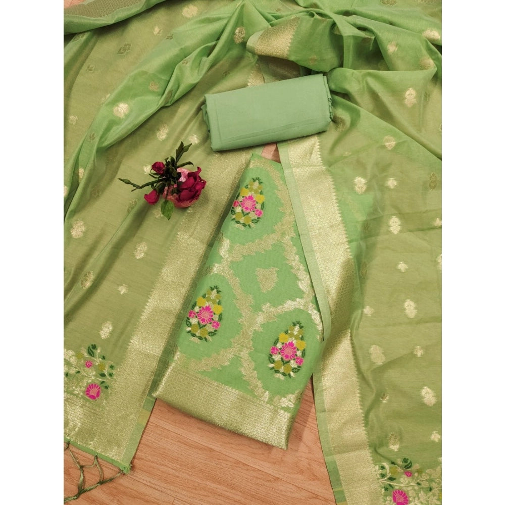 Vaystra Banarasi Silk Printed Unstitched Salwar Suit Material With Dupatta – Pista