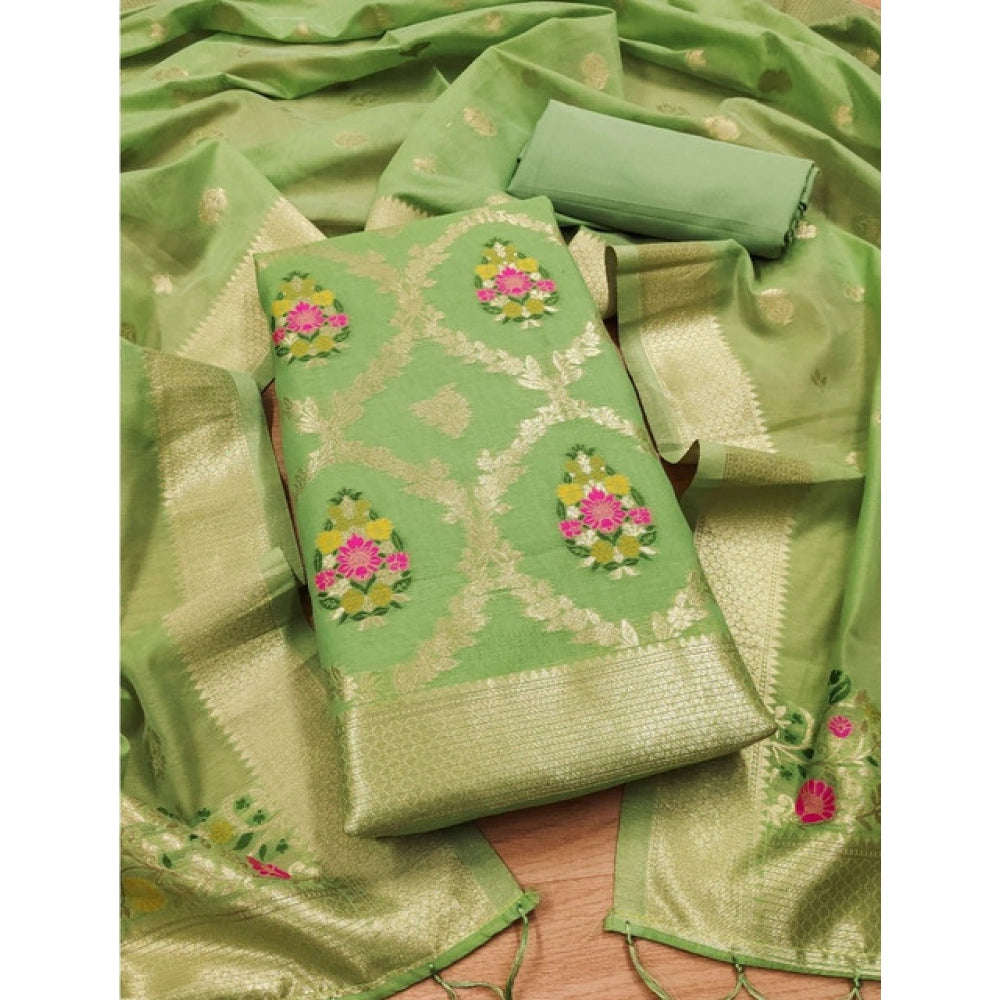 Vaystra Banarasi Silk Printed Unstitched Salwar Suit Material With Dupatta – Pista