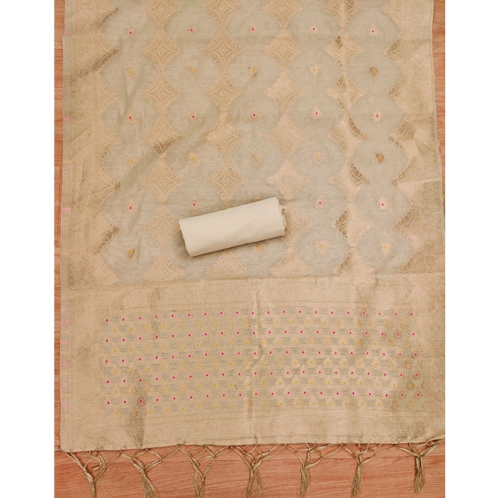 Vaystra Banarasi Silk Printed Unstitched Salwar Suit Material With Dupatta – Cream