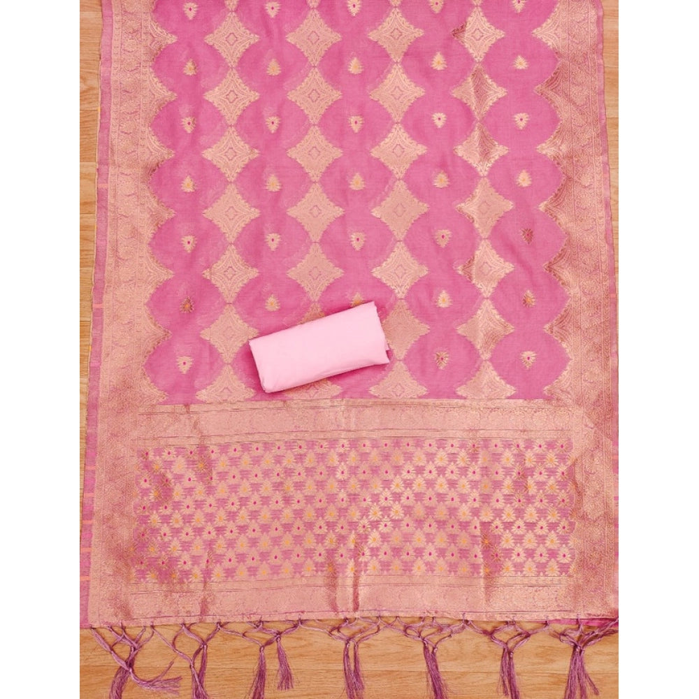 Vaystra Banarasi Silk Printed Unstitched Salwar Suit Material With Dupatta – Pink