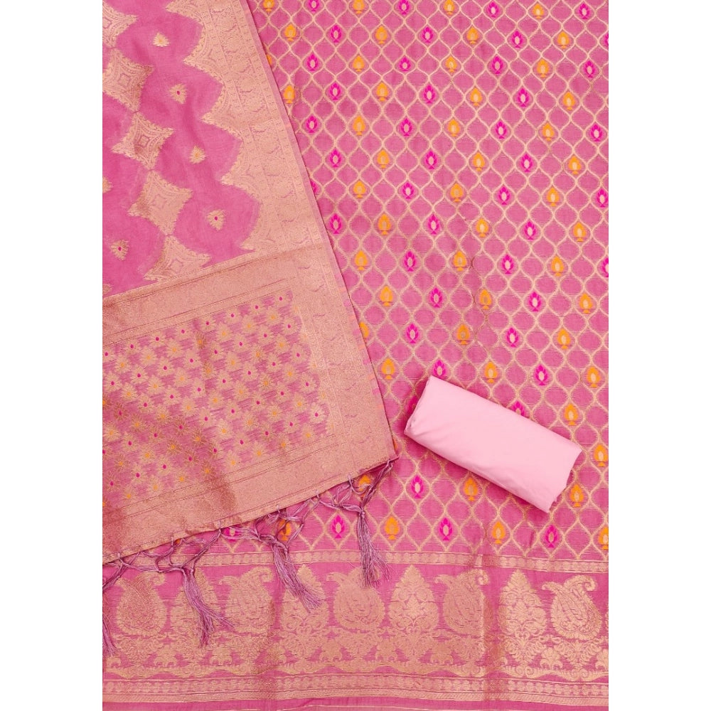 Vaystra Banarasi Silk Printed Unstitched Salwar Suit Material With Dupatta – Pink