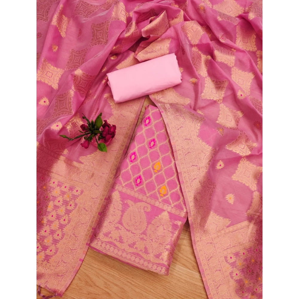 Vaystra Banarasi Silk Printed Unstitched Salwar Suit Material With Dupatta – Pink