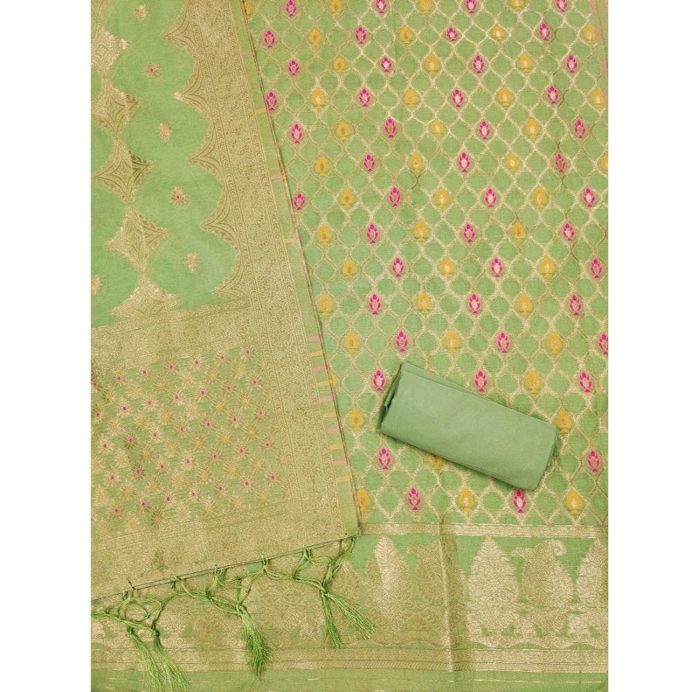 Vaystra Banarasi Silk Printed Unstitched Salwar Suit Material With Dupatta – Pista