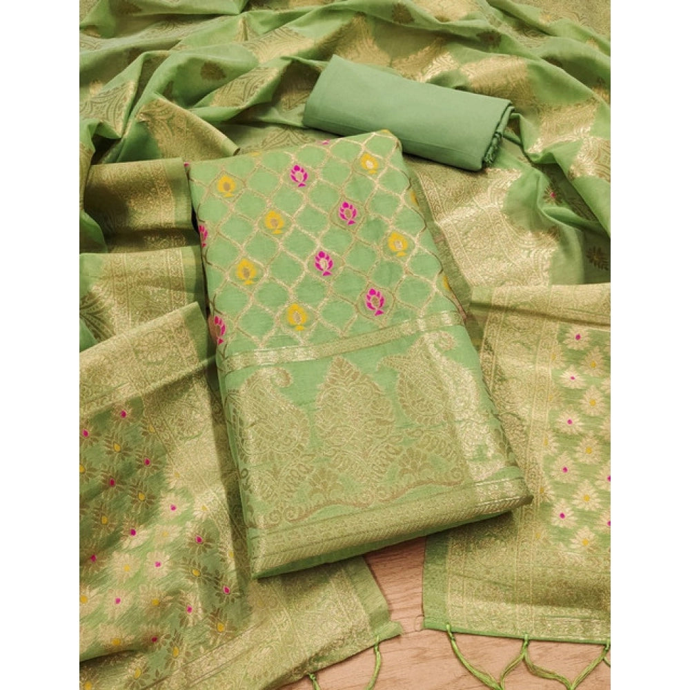 Vaystra Banarasi Silk Printed Unstitched Salwar Suit Material With Dupatta – Pista