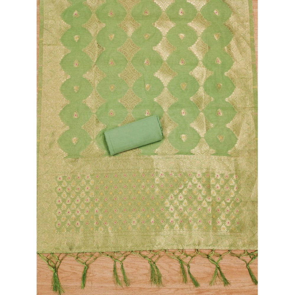 Vaystra Banarasi Silk Printed Unstitched Salwar Suit Material With Dupatta – Pista
