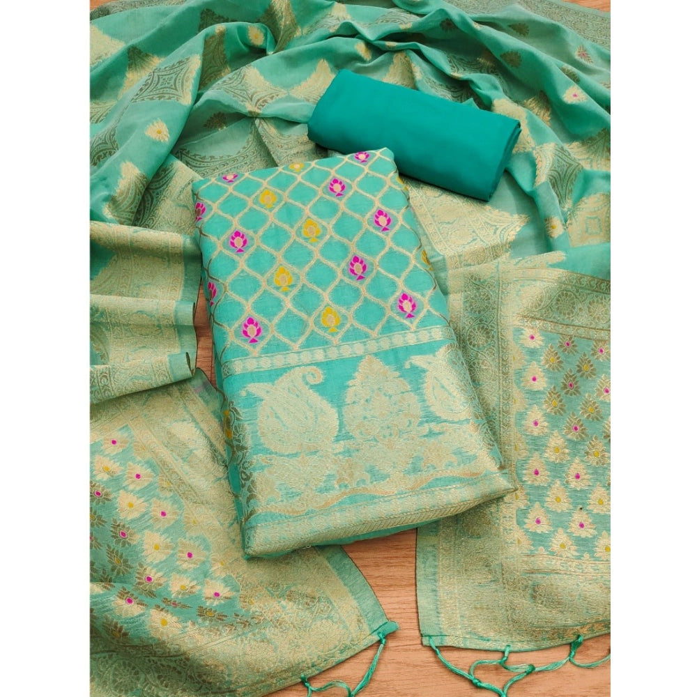 Vaystra Banarasi Silk Printed Unstitched Salwar Suit Material With Dupatta – sea green