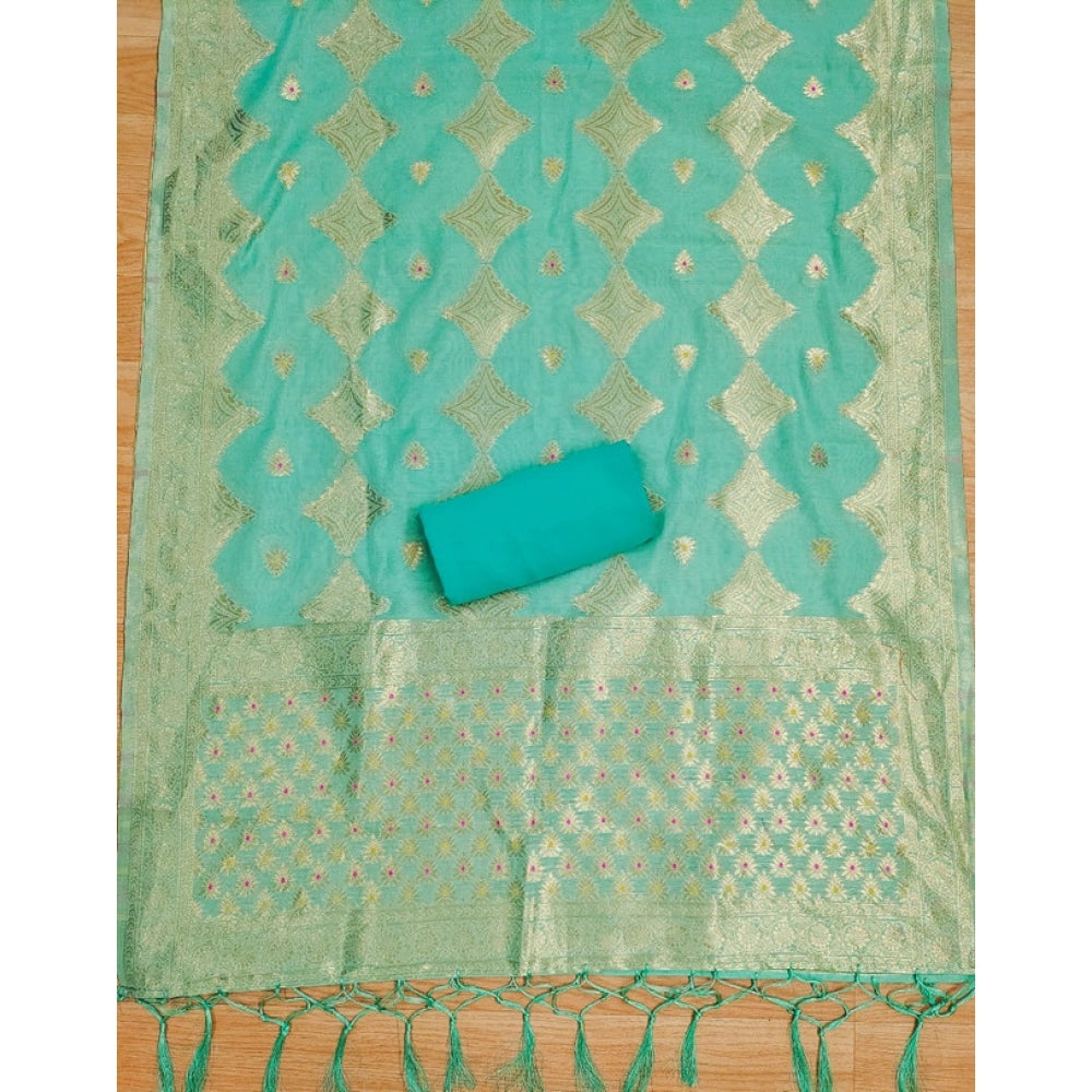 Vaystra Banarasi Silk Printed Unstitched Salwar Suit Material With Dupatta – sea green