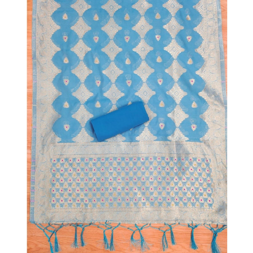 Vaystra Banarasi Silk Printed Unstitched Salwar Suit Material With Dupatta – Sky Blue