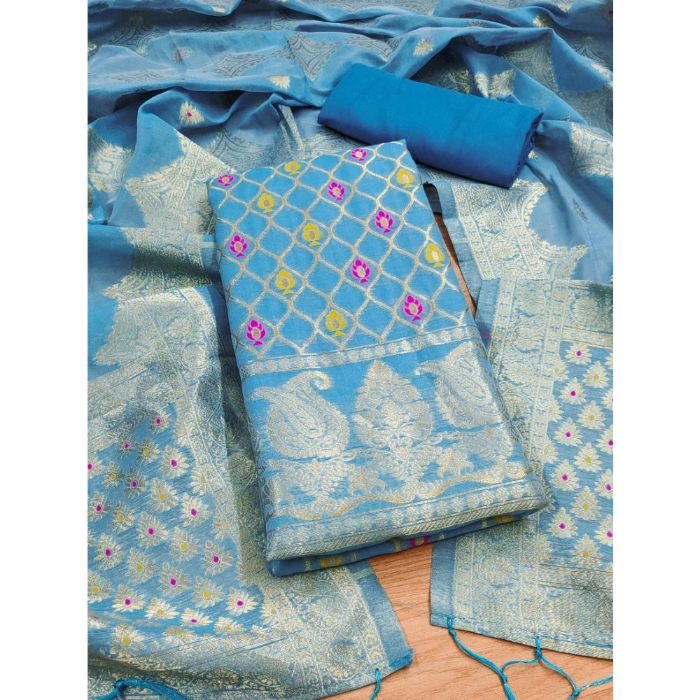 Vaystra Banarasi Silk Printed Unstitched Salwar Suit Material With Dupatta – Sky Blue