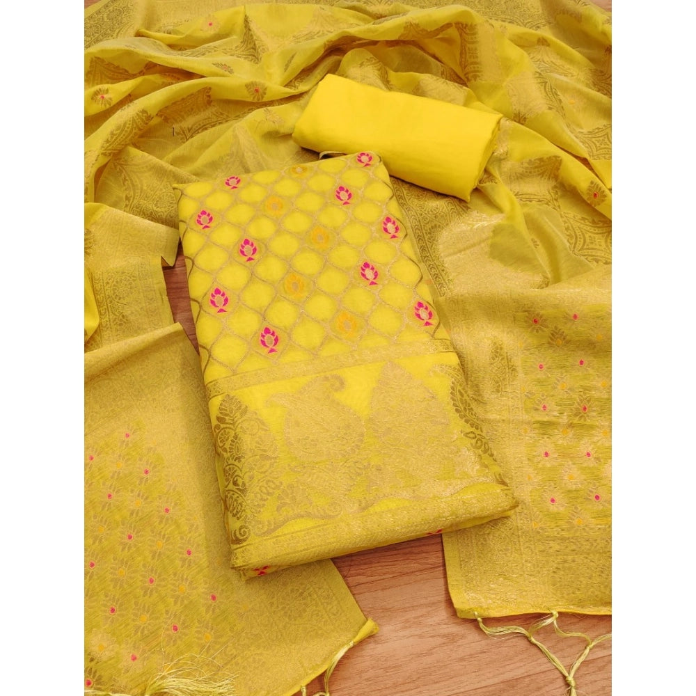 Vaystra Banarasi Silk Printed Unstitched Salwar Suit Material With Dupatta – Yellow