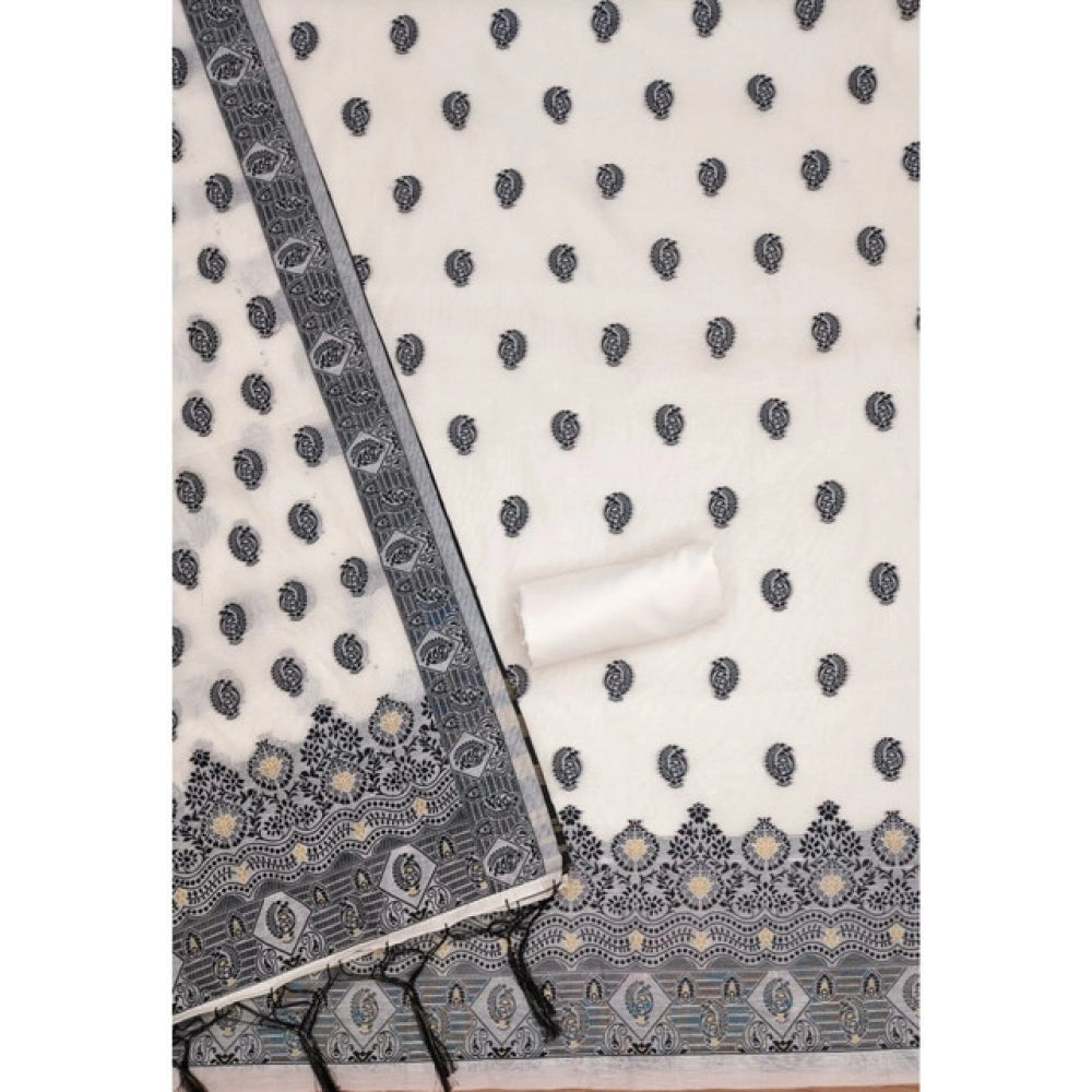 Vaystra Banarasi Silk Printed Unstitched Salwar Suit Material With Dupatta – Black