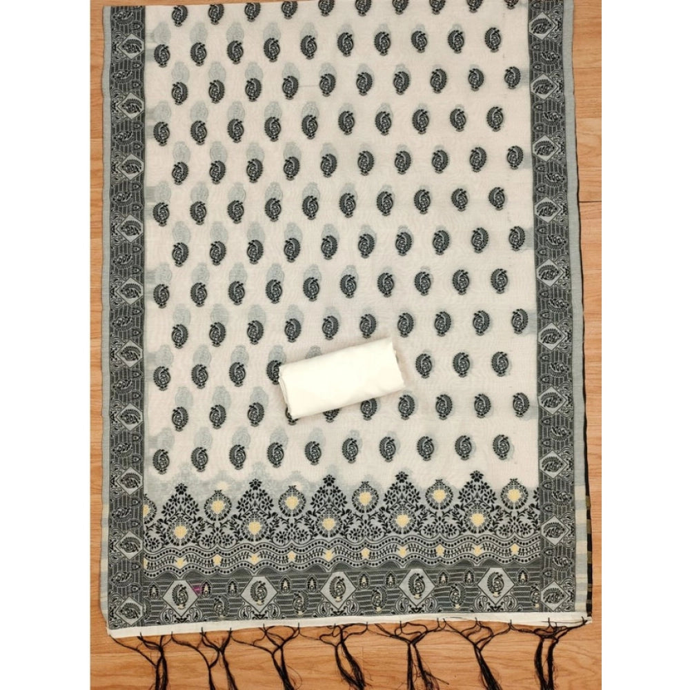 Vaystra Banarasi Silk Printed Unstitched Salwar Suit Material With Dupatta – Black
