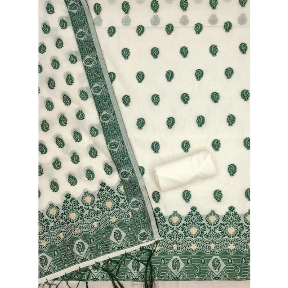 Vaystra Banarasi Silk Printed Unstitched Salwar Suit Material With Dupatta – Bottle Green