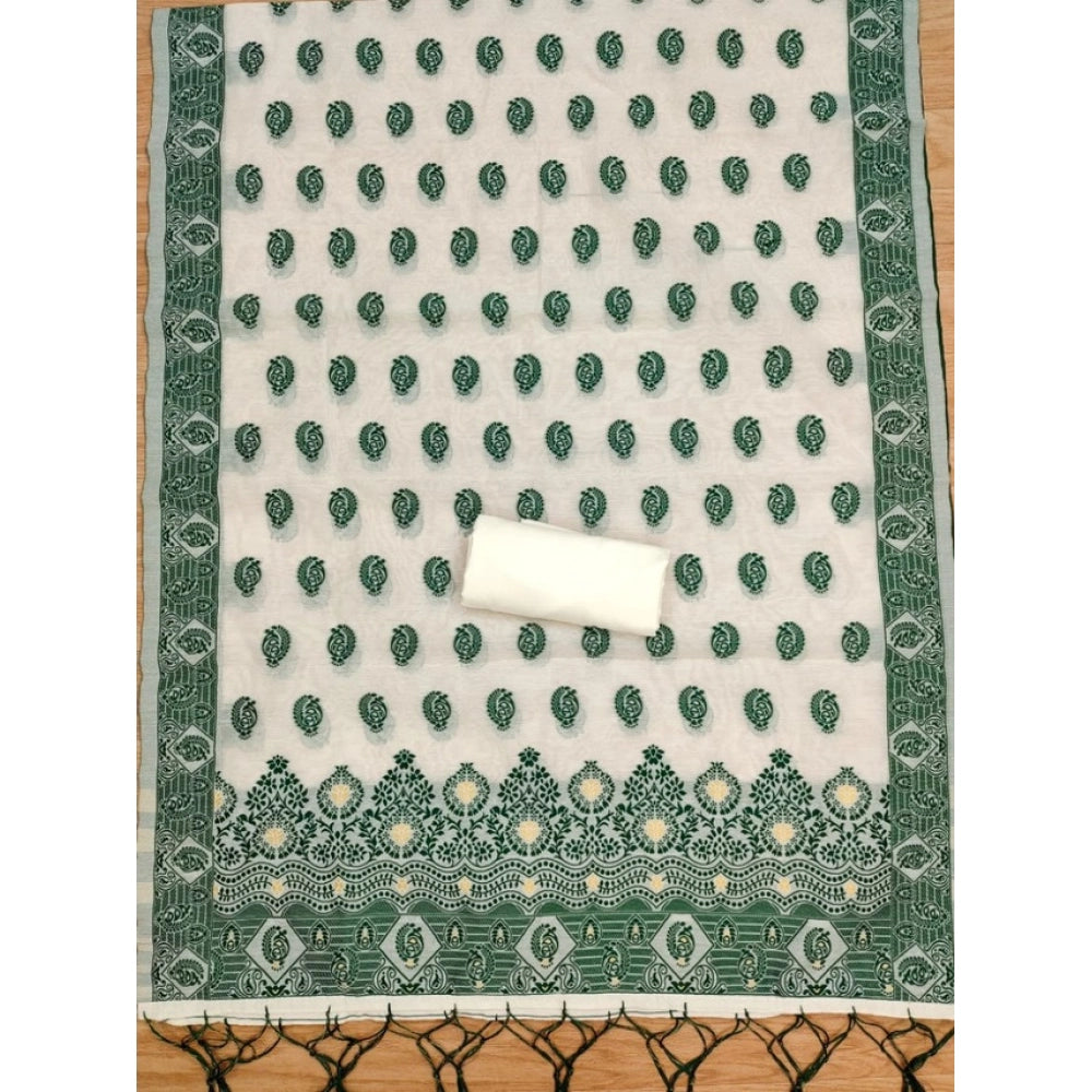 Vaystra Banarasi Silk Printed Unstitched Salwar Suit Material With Dupatta – Bottle Green