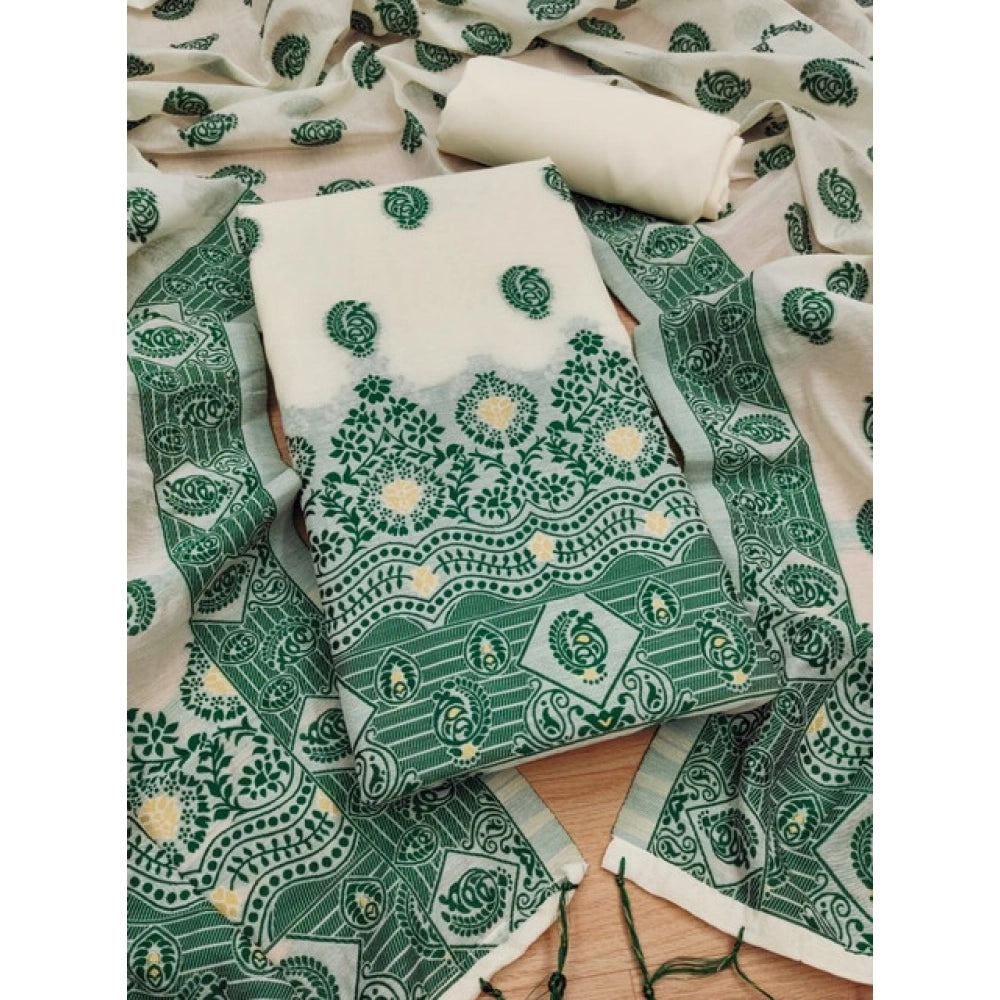 Vaystra Banarasi Silk Printed Unstitched Salwar Suit Material With Dupatta – Bottle Green