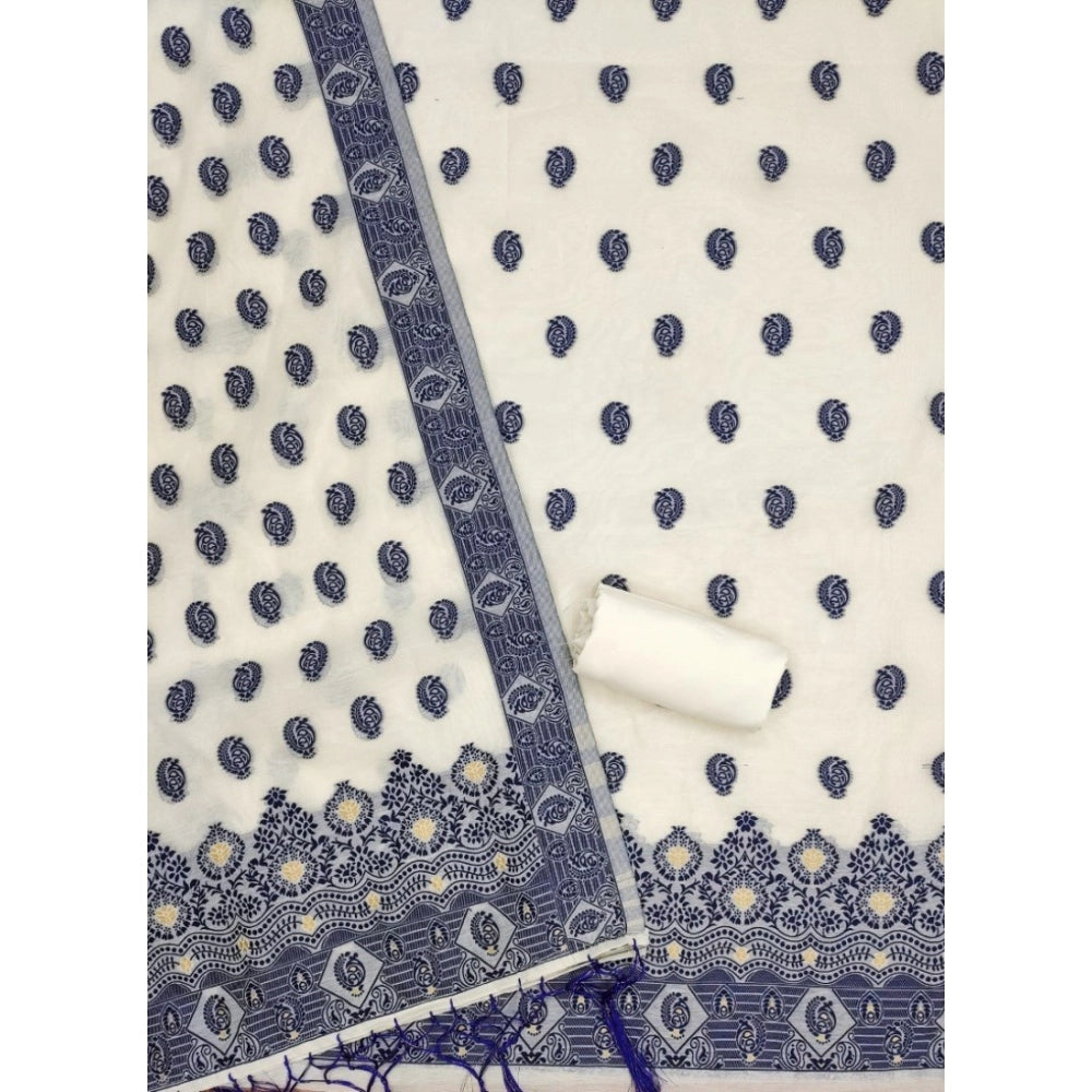 Vaystra Banarasi Silk Printed Unstitched Salwar Suit Material With Dupatta – Navy Blue