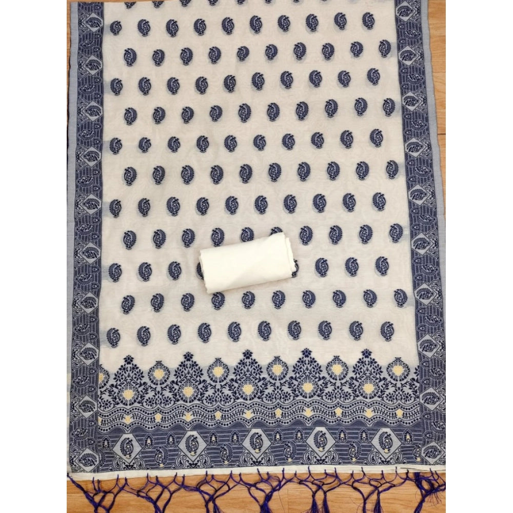 Vaystra Banarasi Silk Printed Unstitched Salwar Suit Material With Dupatta – Navy Blue