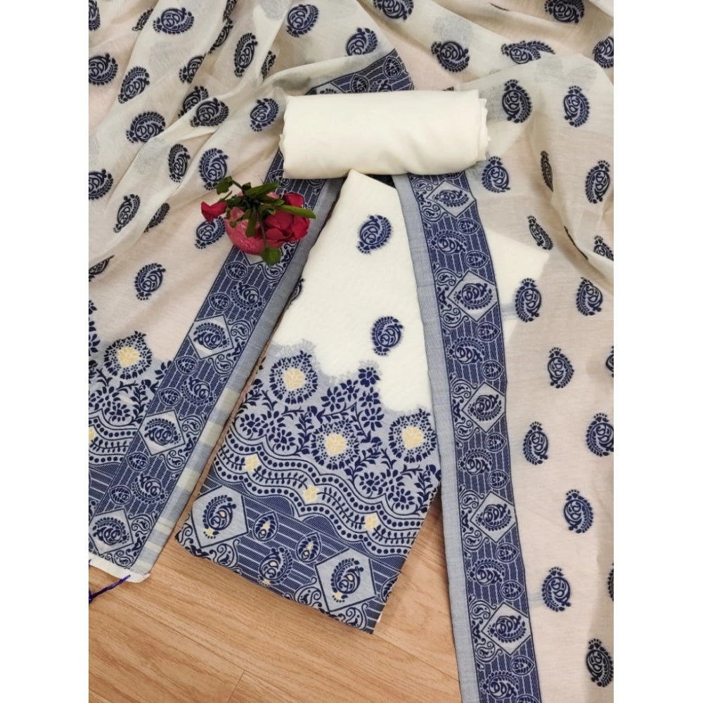 Vaystra Banarasi Silk Printed Unstitched Salwar Suit Material With Dupatta – Navy Blue