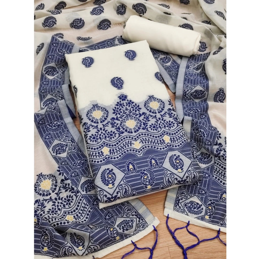 Vaystra Banarasi Silk Printed Unstitched Salwar Suit Material With Dupatta – Navy Blue