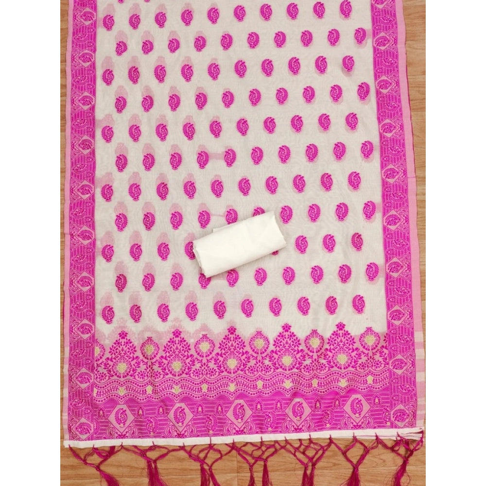 Vaystra Banarasi Silk Printed Unstitched Salwar Suit Material With Dupatta – Pink
