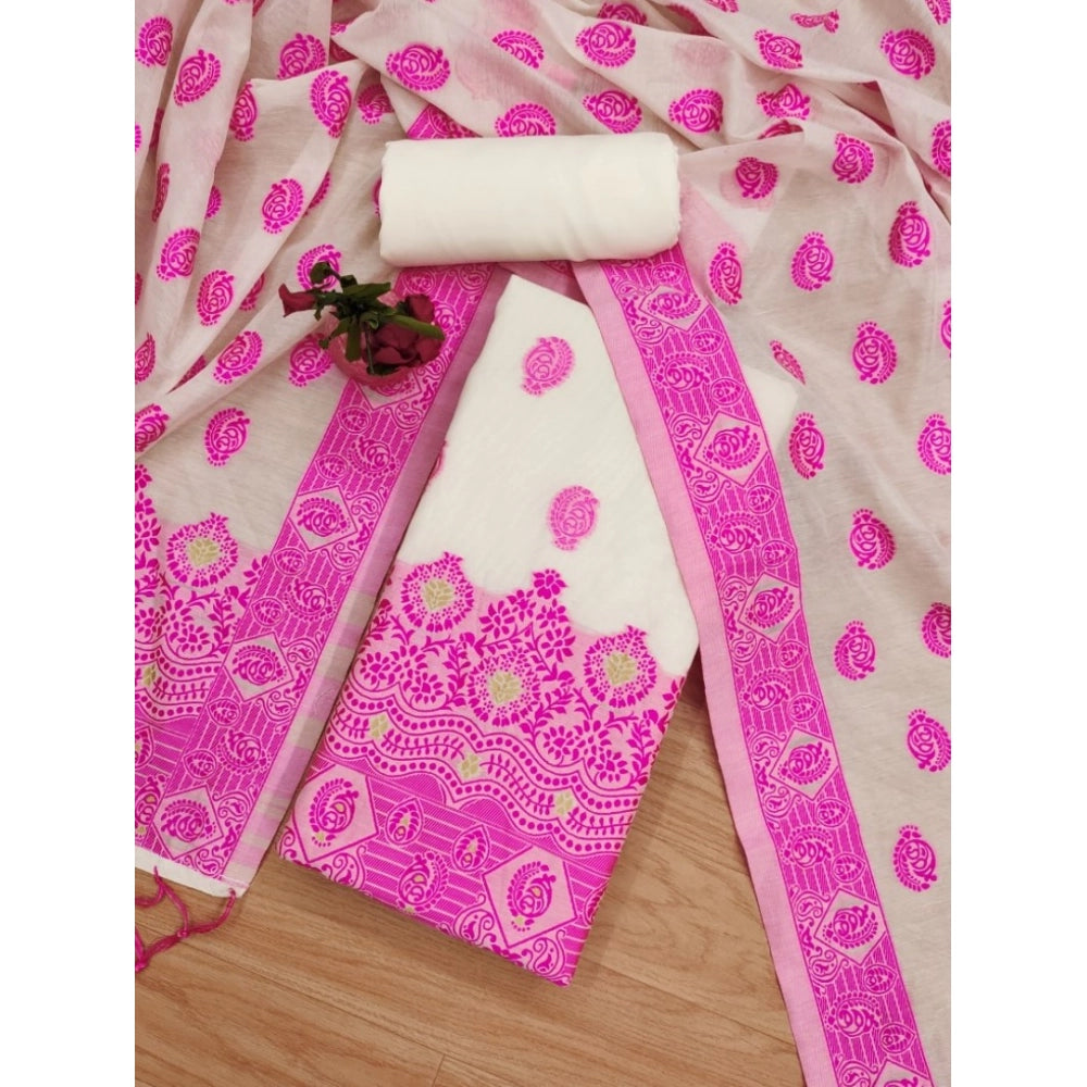 Vaystra Banarasi Silk Printed Unstitched Salwar Suit Material With Dupatta – Pink
