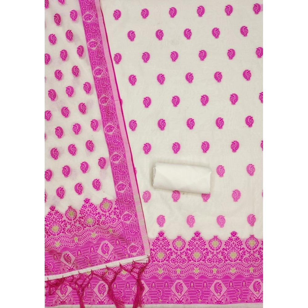 Vaystra Banarasi Silk Printed Unstitched Salwar Suit Material With Dupatta – Pink