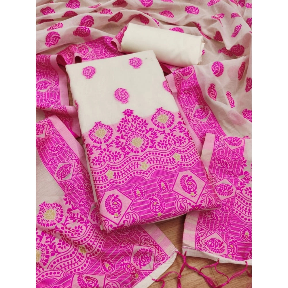 Vaystra Banarasi Silk Printed Unstitched Salwar Suit Material With Dupatta – Pink