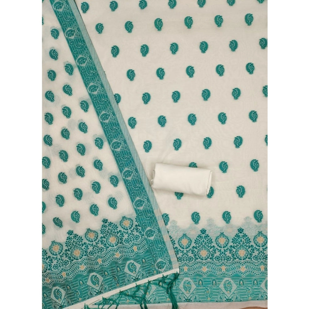 Vaystra Banarasi Silk Printed Unstitched Salwar Suit Material With Dupatta – Teal