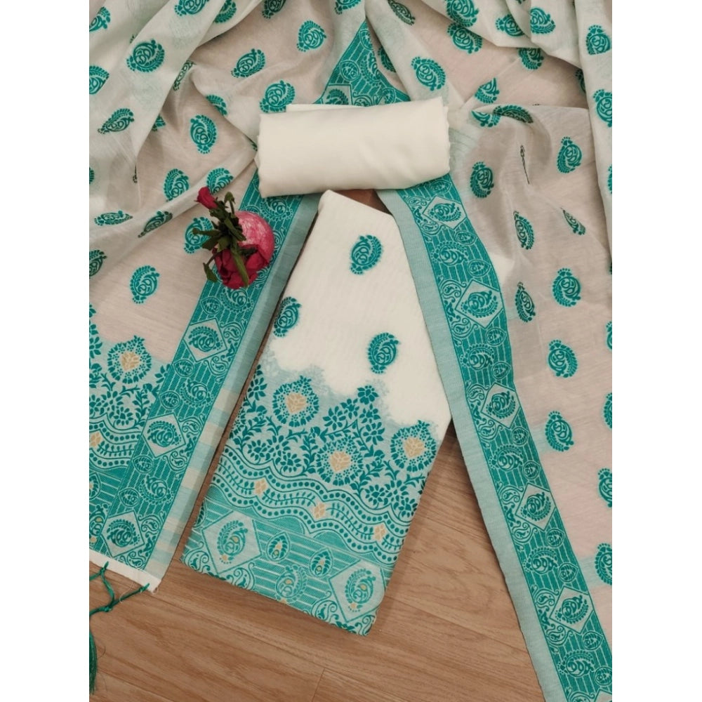 Vaystra Banarasi Silk Printed Unstitched Salwar Suit Material With Dupatta – Teal