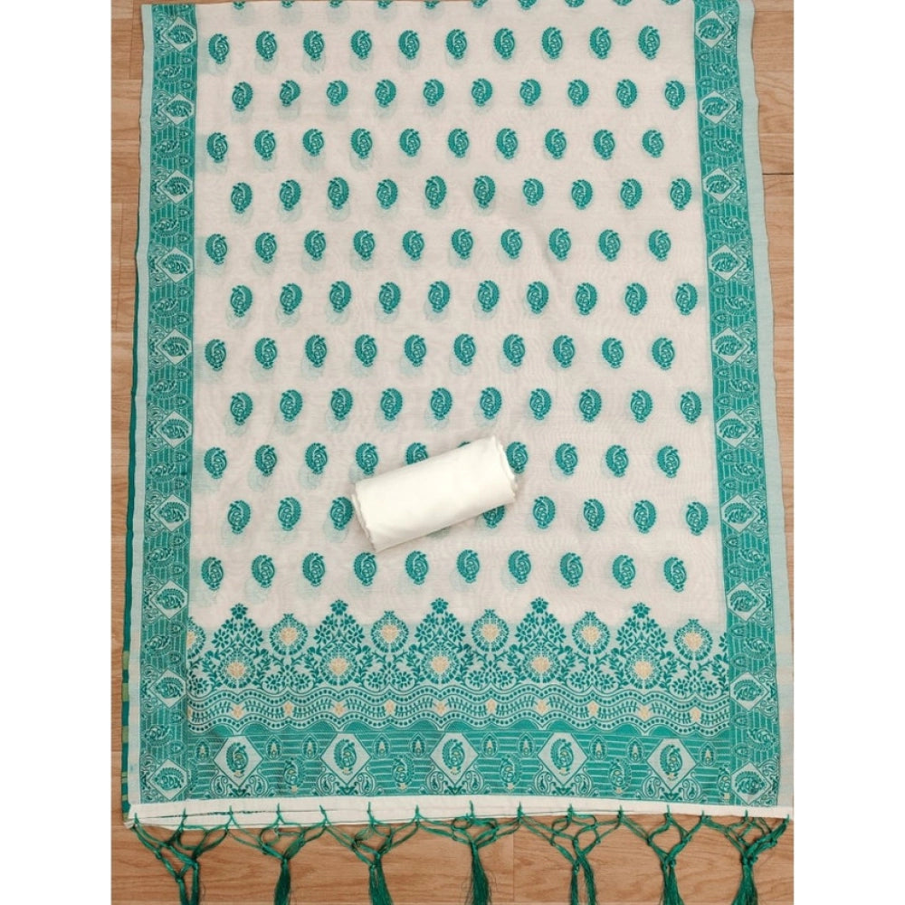 Vaystra Banarasi Silk Printed Unstitched Salwar Suit Material With Dupatta – Teal