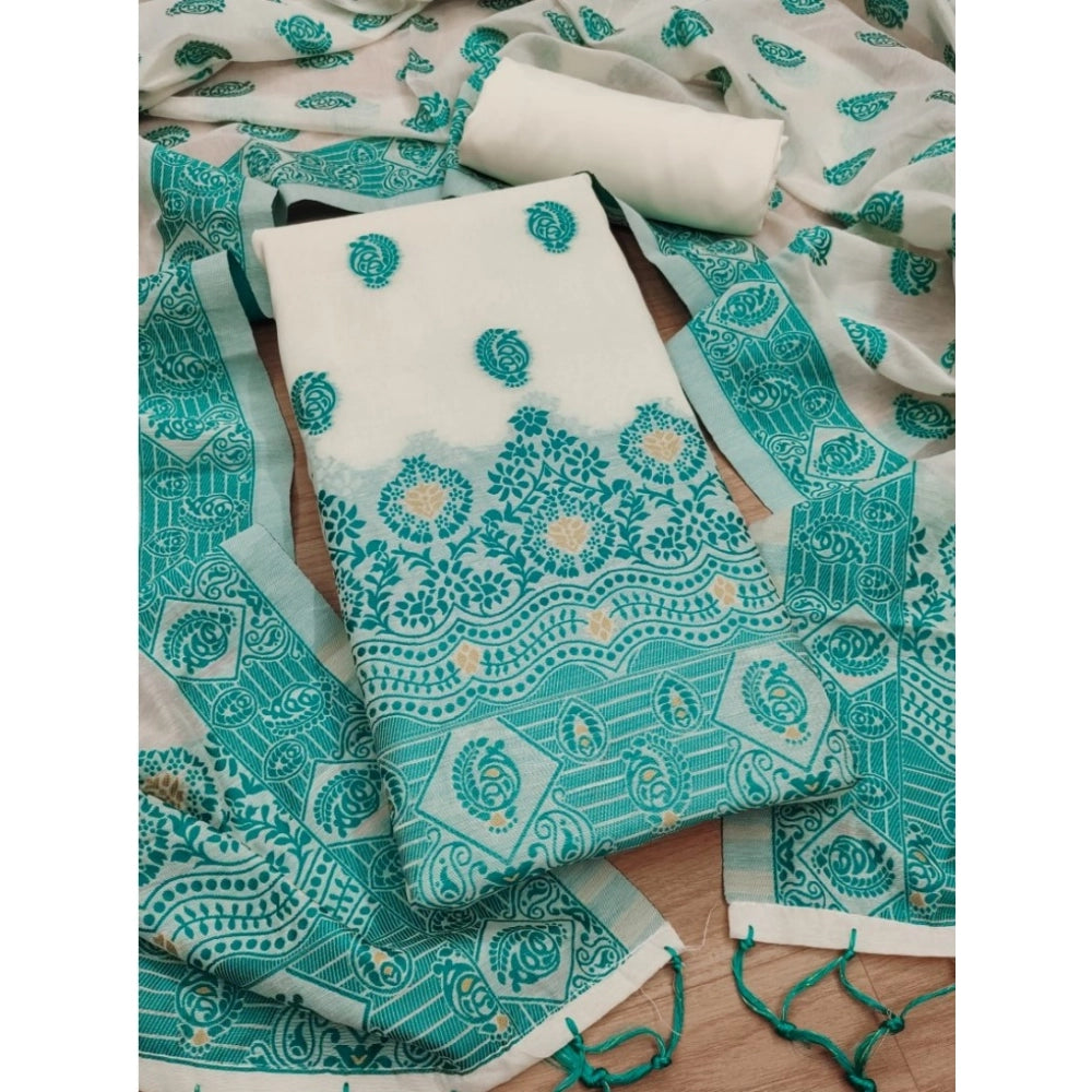 Vaystra Banarasi Silk Printed Unstitched Salwar Suit Material With Dupatta – Teal
