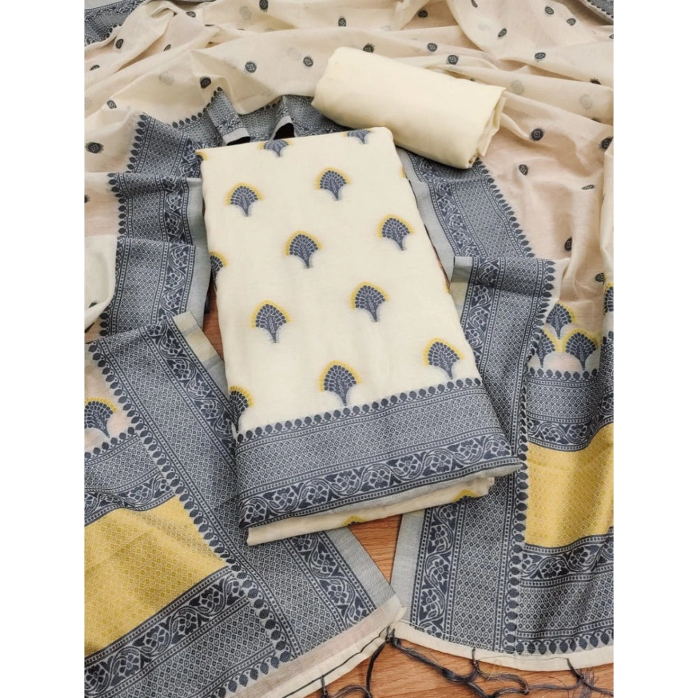 Vaystra Banarasi Silk Printed Unstitched Salwar Suit Material With Dupatta – Grey