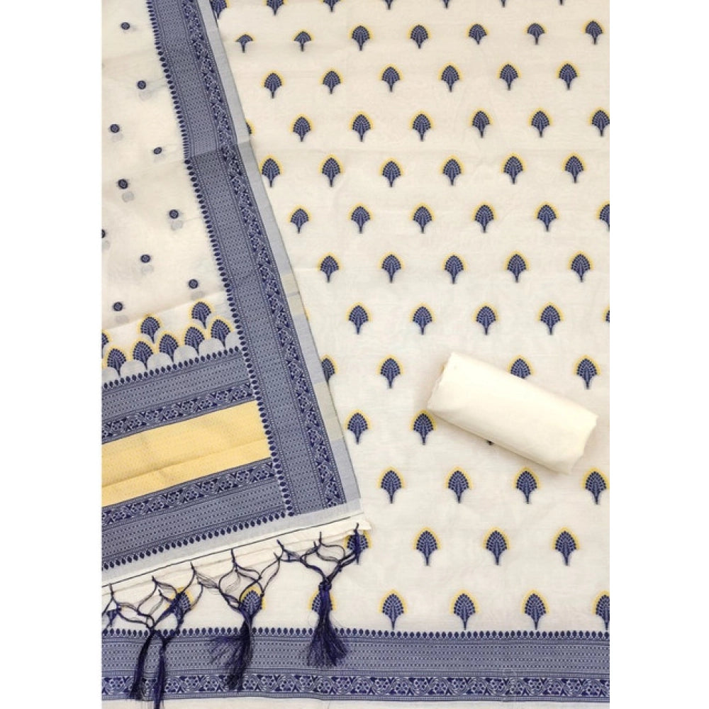 Vaystra Banarasi Silk Printed Unstitched Salwar Suit Material With Dupatta – Navy Blue
