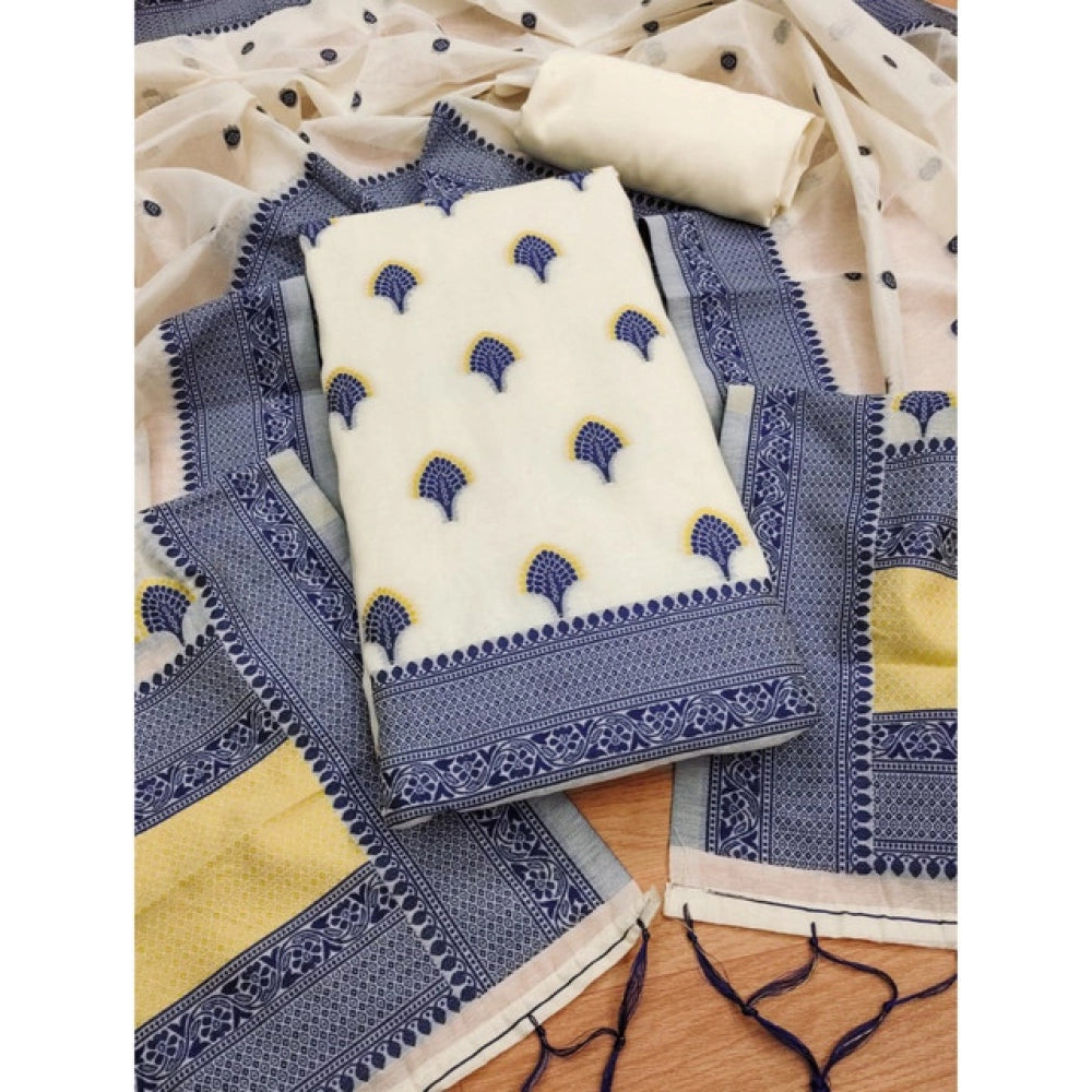 Vaystra Banarasi Silk Printed Unstitched Salwar Suit Material With Dupatta – Navy Blue