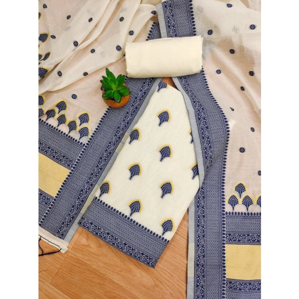 Vaystra Banarasi Silk Printed Unstitched Salwar Suit Material With Dupatta – Navy Blue