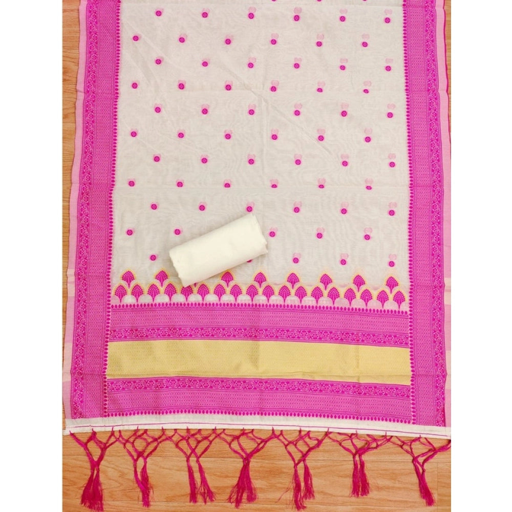 Vaystra Banarasi Silk Printed Unstitched Salwar Suit Material With Dupatta – Pink