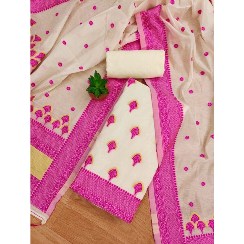 Vaystra Banarasi Silk Printed Unstitched Salwar Suit Material With Dupatta – Pink