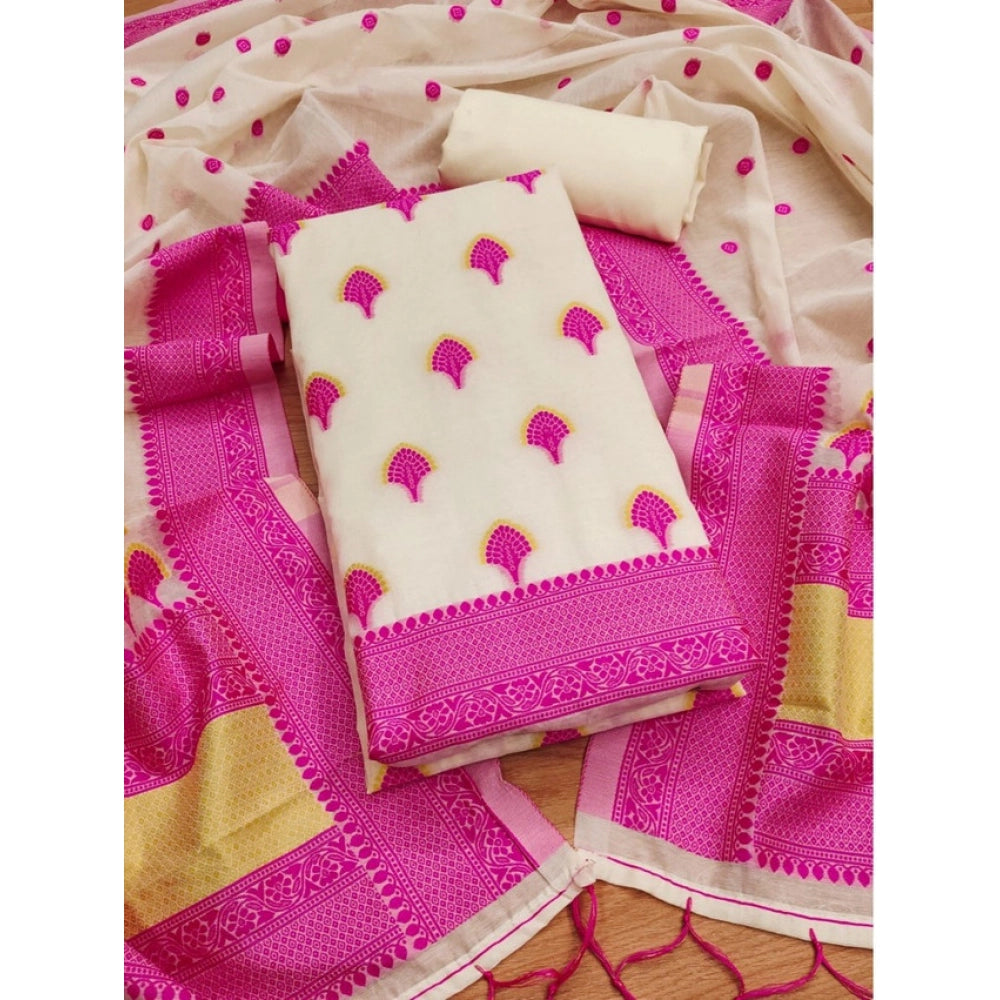 Vaystra Banarasi Silk Printed Unstitched Salwar Suit Material With Dupatta – Pink