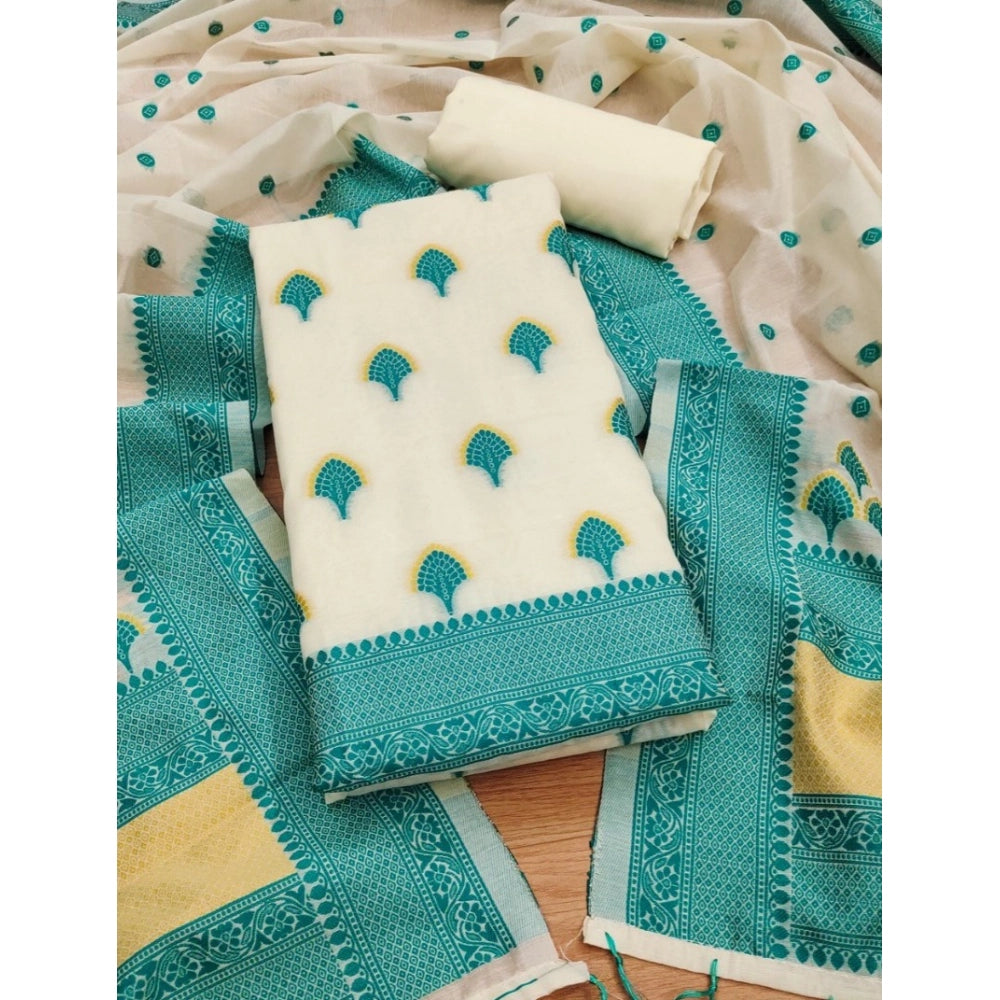 Vaystra Banarasi Silk Printed Unstitched Salwar Suit Material With Dupatta – Teal