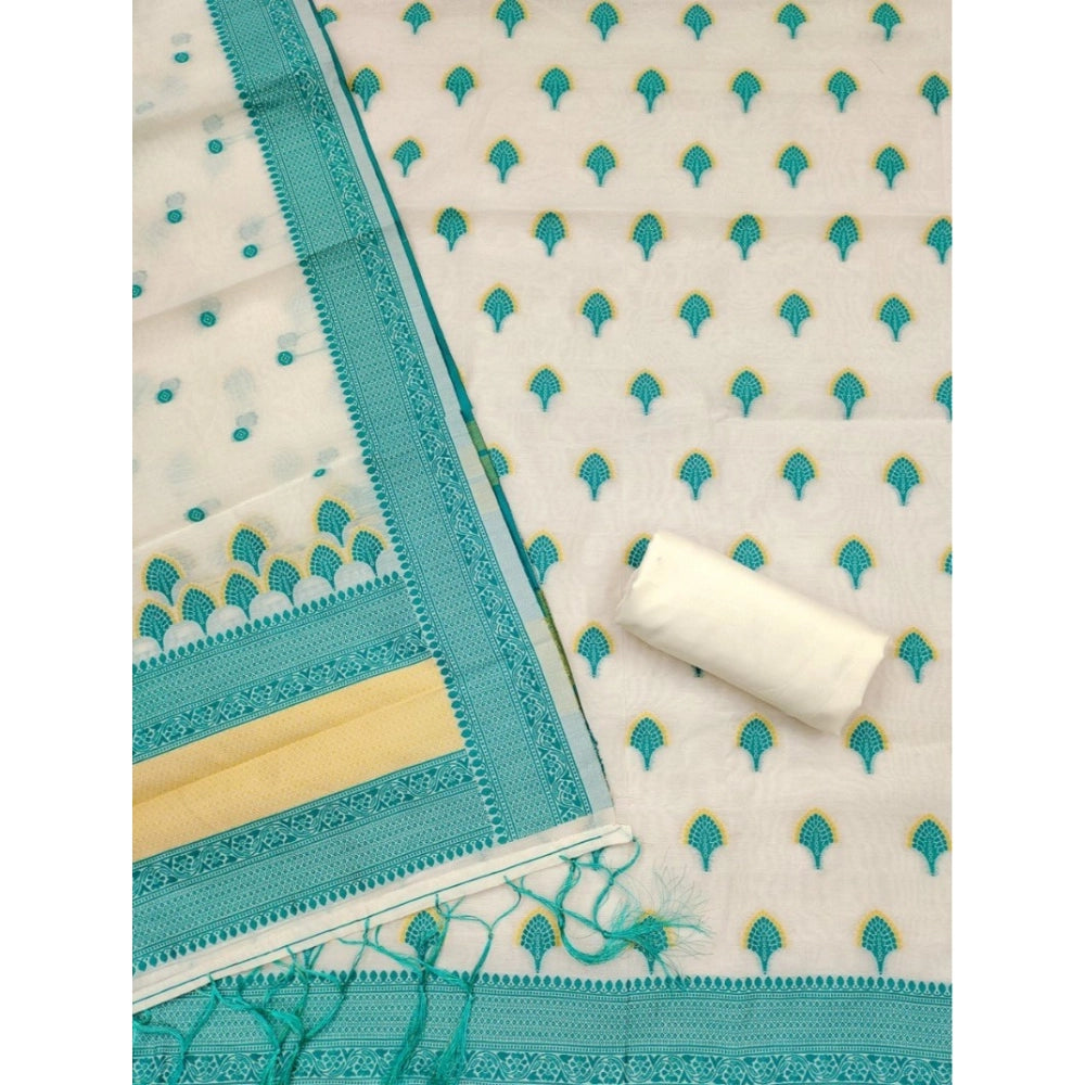 Vaystra Banarasi Silk Printed Unstitched Salwar Suit Material With Dupatta – Teal