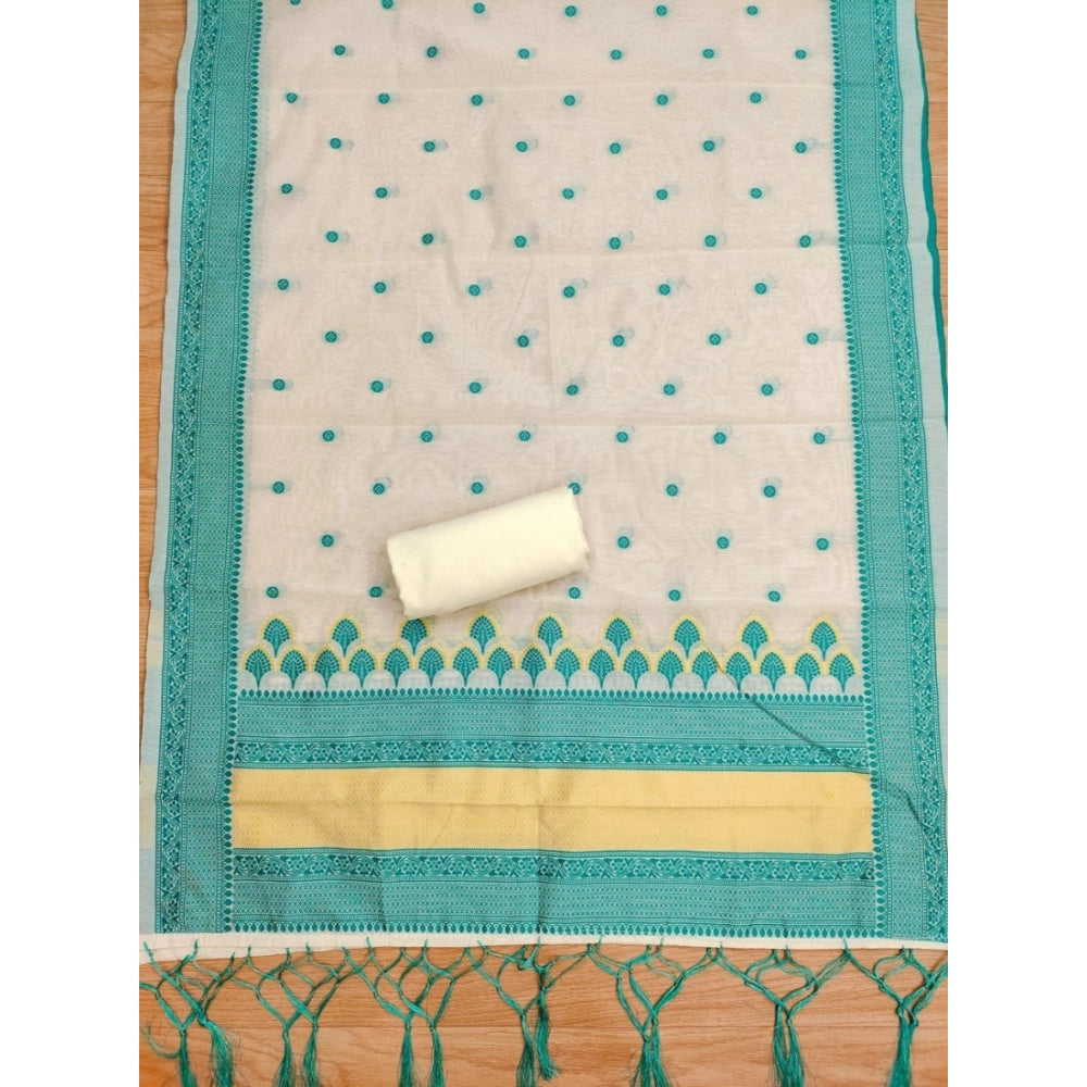 Vaystra Banarasi Silk Printed Unstitched Salwar Suit Material With Dupatta – Teal