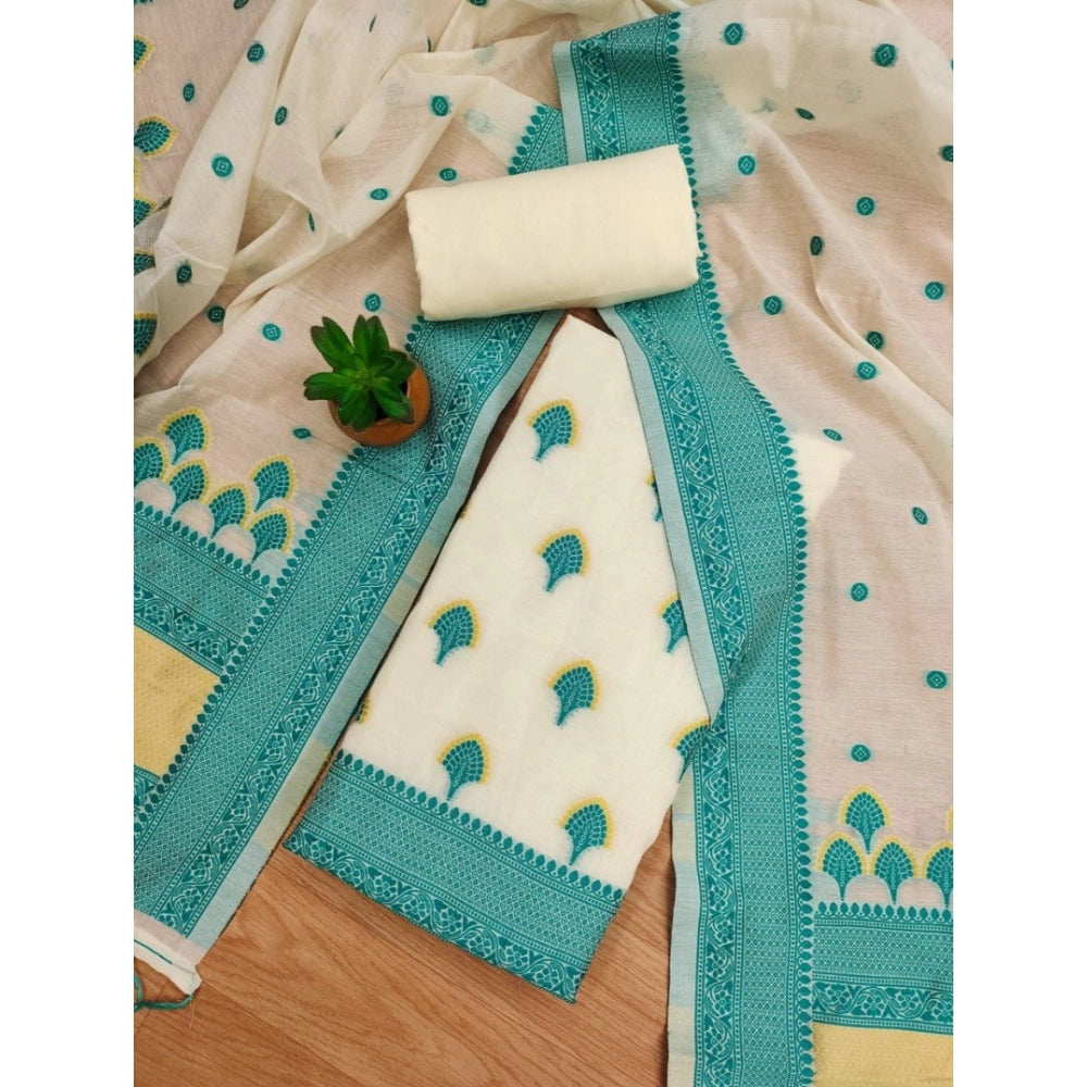 Vaystra Banarasi Silk Printed Unstitched Salwar Suit Material With Dupatta – Teal