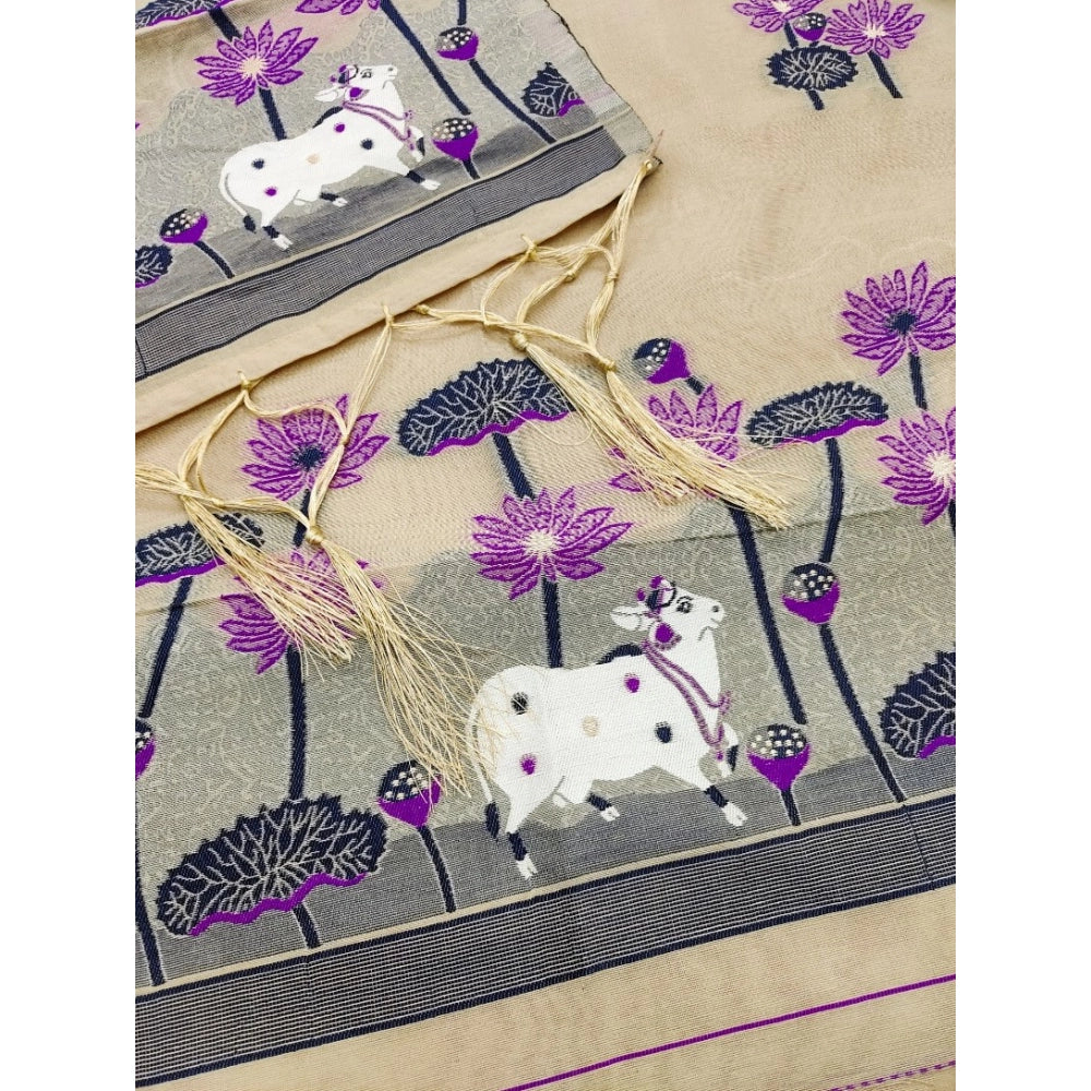 Vaystra Banarasi Silk Printed Unstitched Salwar Suit Material With Dupatta – Cream