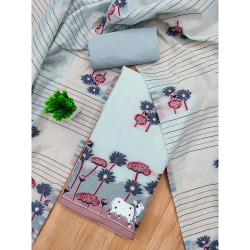 Vaystra Banarasi Silk Printed Unstitched Salwar Suit Material With Dupatta – Grey