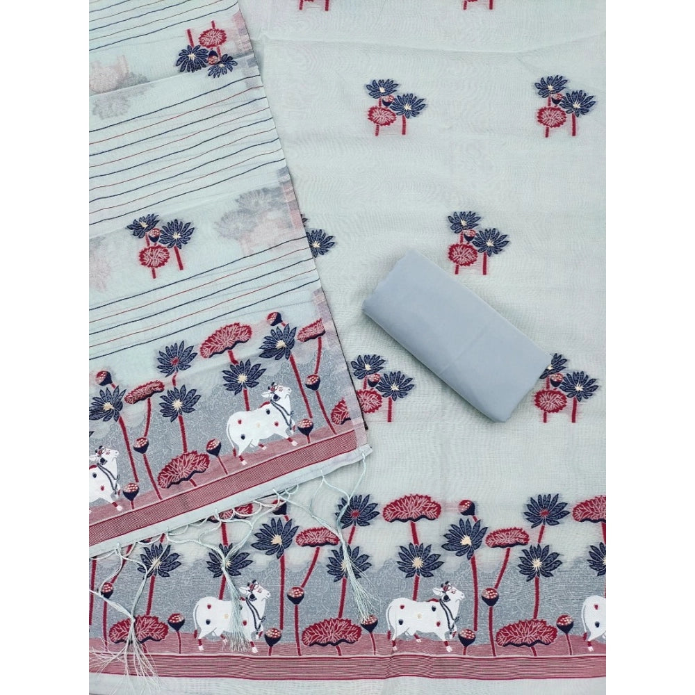 Vaystra Banarasi Silk Printed Unstitched Salwar Suit Material With Dupatta – Grey