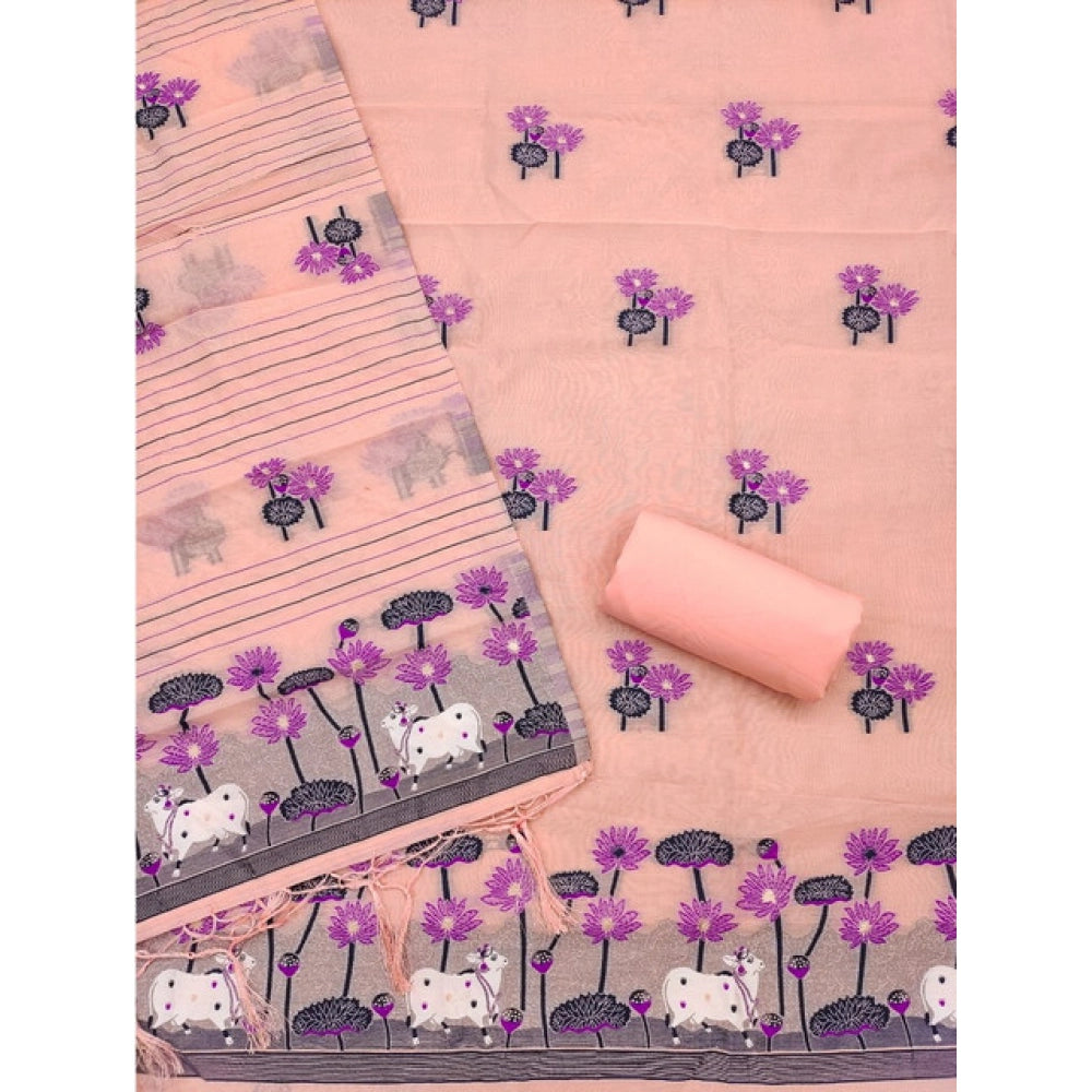 Vaystra Banarasi Silk Printed Unstitched Salwar Suit Material With Dupatta – Peach