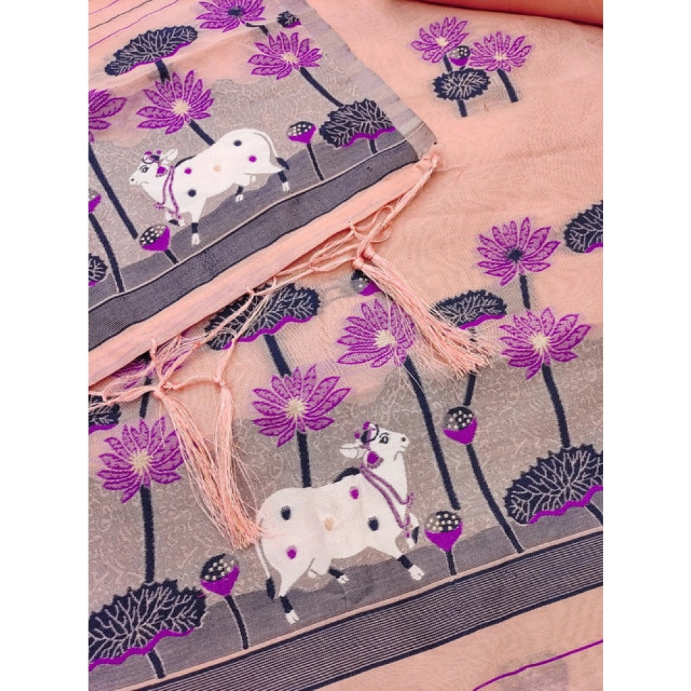 Vaystra Banarasi Silk Printed Unstitched Salwar Suit Material With Dupatta – Peach
