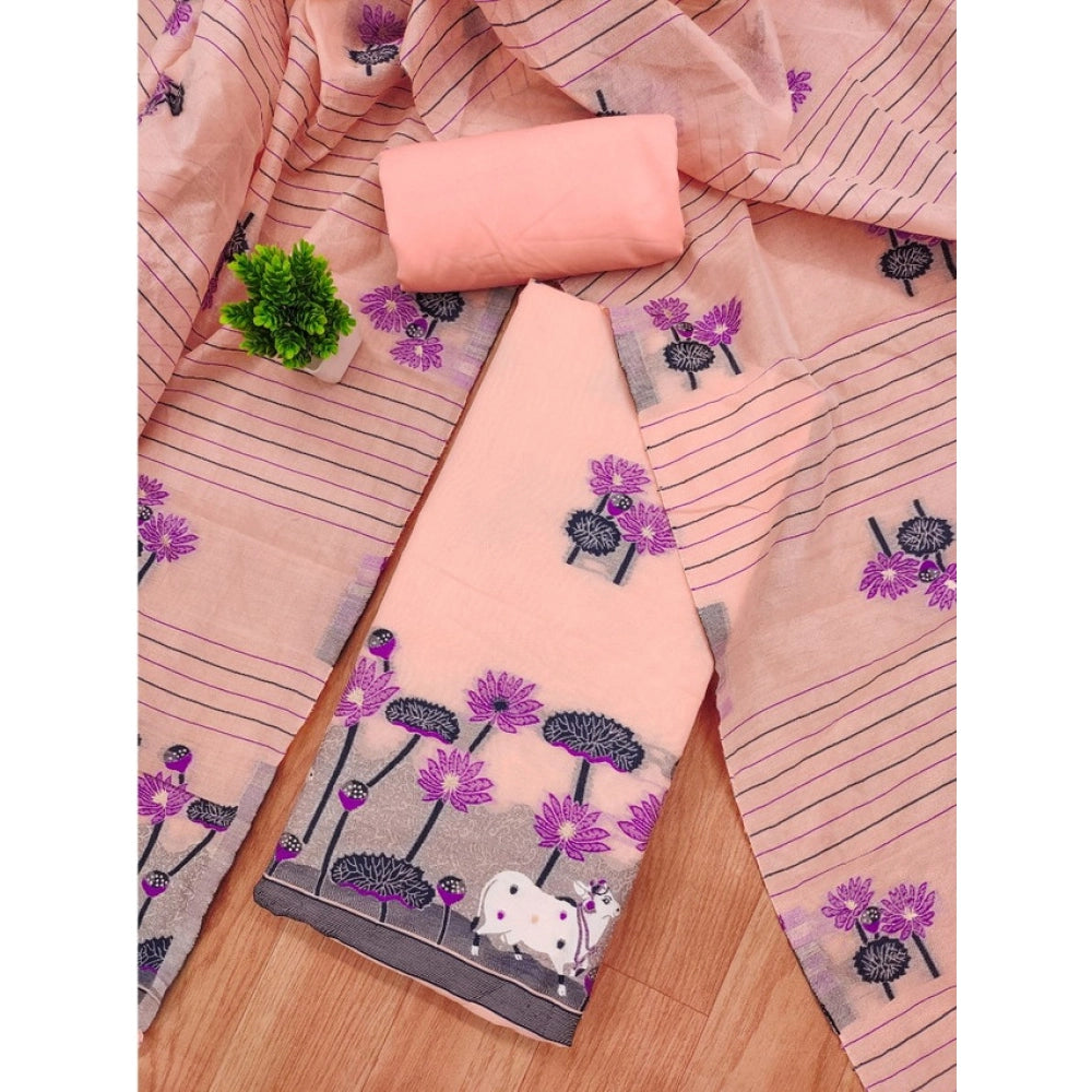 Vaystra Banarasi Silk Printed Unstitched Salwar Suit Material With Dupatta – Peach